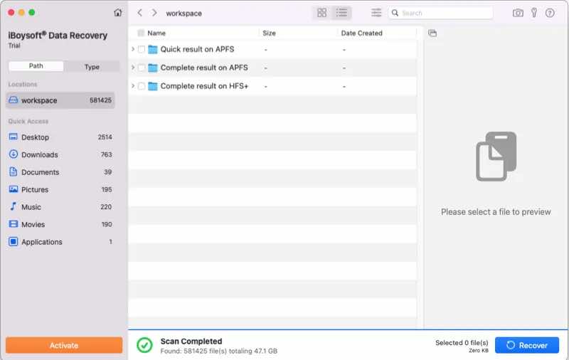 complete result internal disk Kembalikan File yang Hilang dengan iBoysoft Data Recovery for Mac