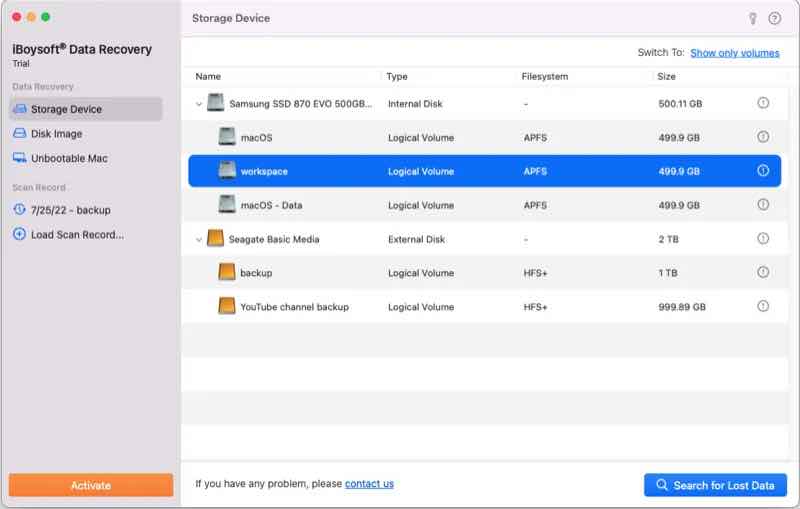 scan internal disk Kembalikan File yang Hilang dengan iBoysoft Data Recovery for Mac