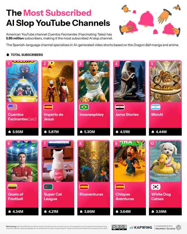 Beberapa channel bahkan diperkirakan menghasilkan jutaan dolar per tahun Riset: 33% Feed YouTube Berisi Video AI Slop